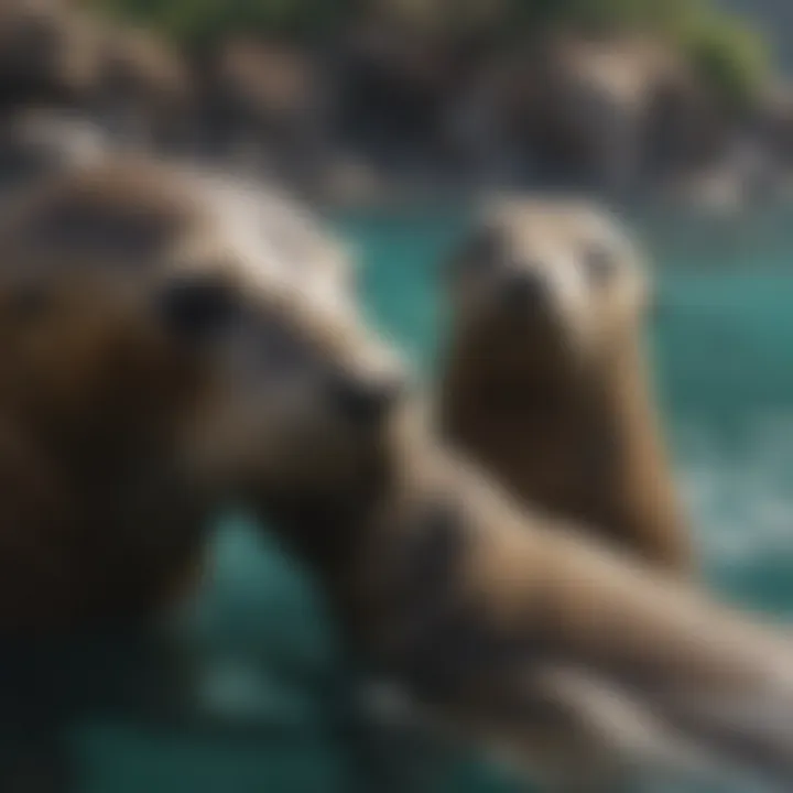 A mother sea lion with her pup swimming together