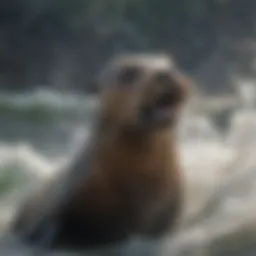 A playful sea lion leaping through the waves