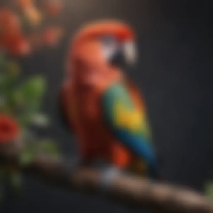 A colorful parrot perched on a branch, showcasing its vibrant feathers