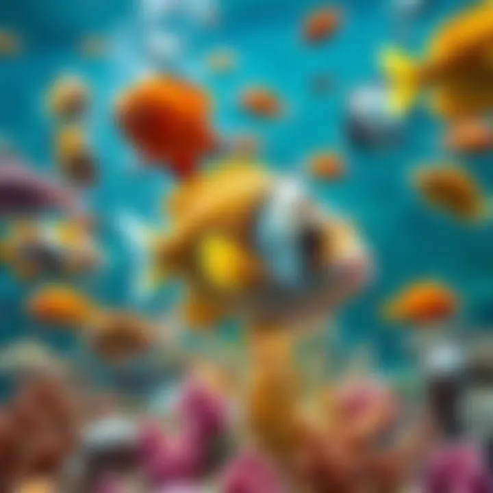 Colorful aquatic scene featuring various fish