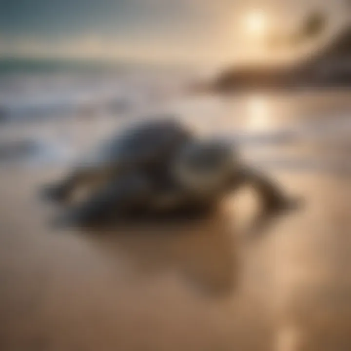 A sea turtle hatchling making its way to the ocean