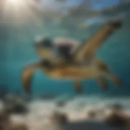 A majestic sea turtle gliding through crystal clear waters