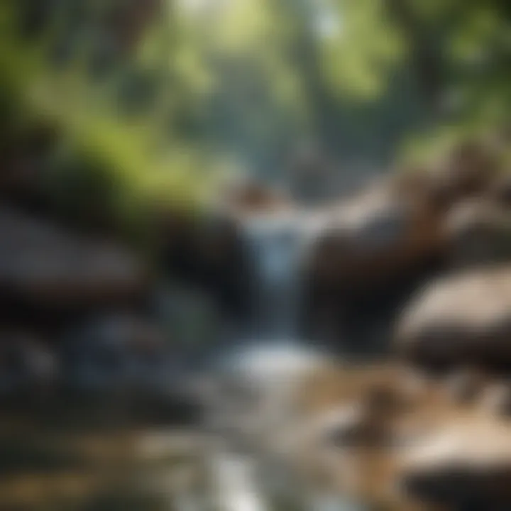 A natural spring with crystal clear water flowing from rocks.
