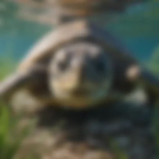 A green sea turtle grazing on seagrass