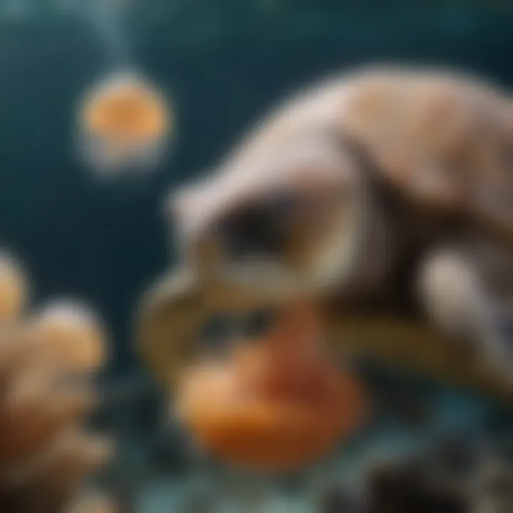 A loggerhead turtle feeding on jellyfish
