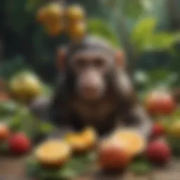 A colorful array of fruits and leaves that monkeys typically consume