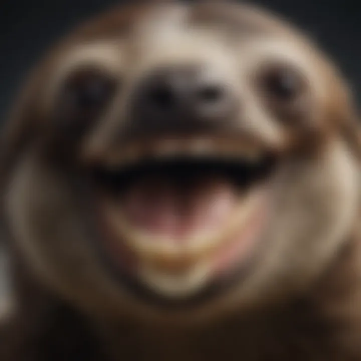 A close-up of a sloth's specialized teeth