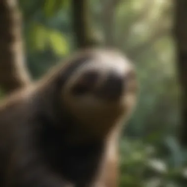 A lush rainforest showcasing sloth habitat
