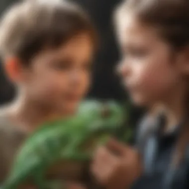 A young child interacting with chameleon-themed educational content online
