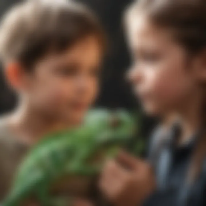 A young child interacting with chameleon-themed educational content online