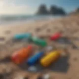 Colorful plastic bottles littering a beach