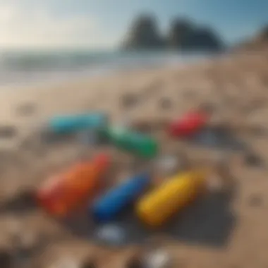 Plastic Pollution on the Shoreline Colorful plastic bottles littering a beach