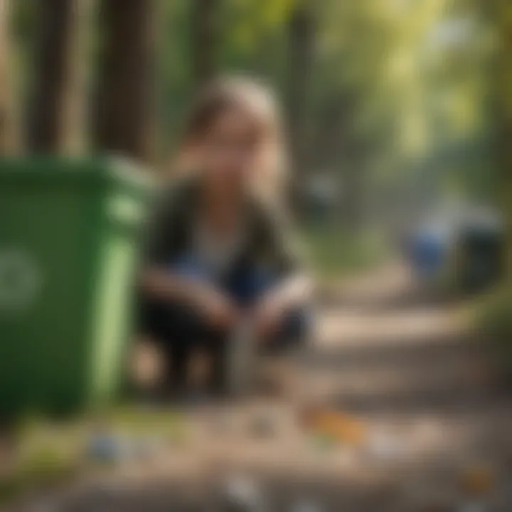 Recycling bins and kids learning about recycling