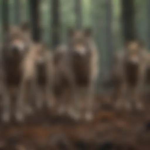 A wolf pack in their natural habitat showcasing social dynamics.