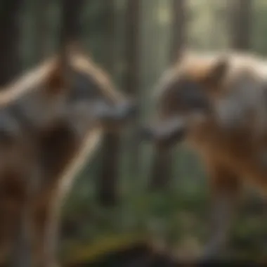 Communication Methods Among Wolves Wolves communicating through body language and vocalizations.