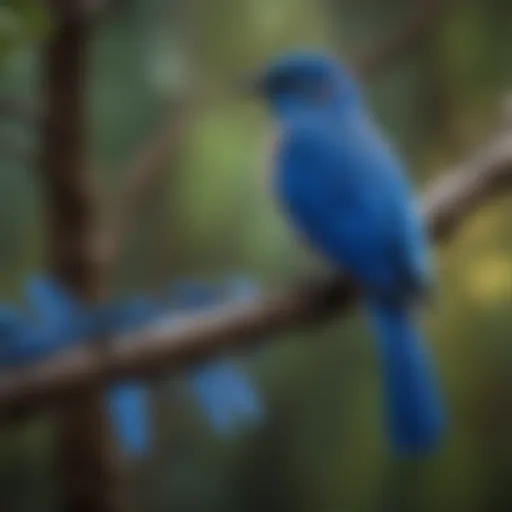 A stunning blue bird perched on a branch showcasing its vibrant feathers