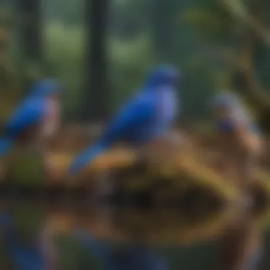 Diverse Habitat of Blue Birds A diverse habitat featuring various species of blue birds interacting with their environment
