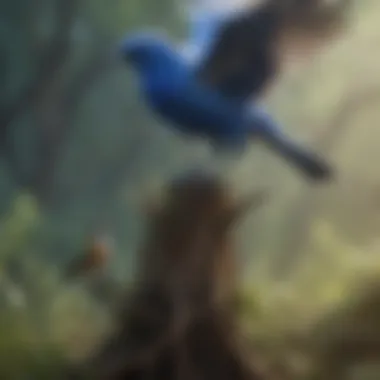 An educational illustration depicting the ecological role of blue birds