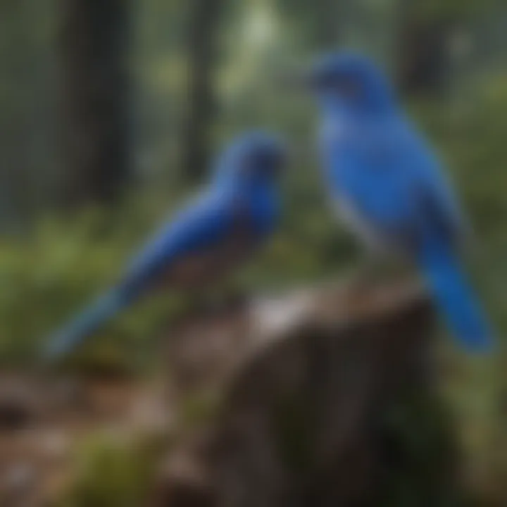 A serene landscape depicting the natural habitat of blue birds