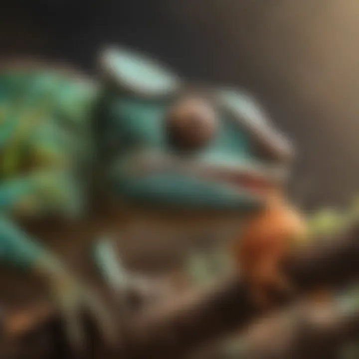 Illustration of a chameleon capturing prey with its tongue