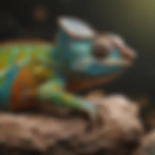 A vibrant chameleon displaying its color-changing ability