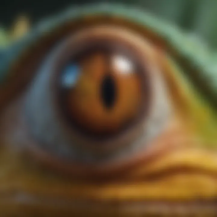 A close-up of a chameleon's eyes demonstrating their unique vision