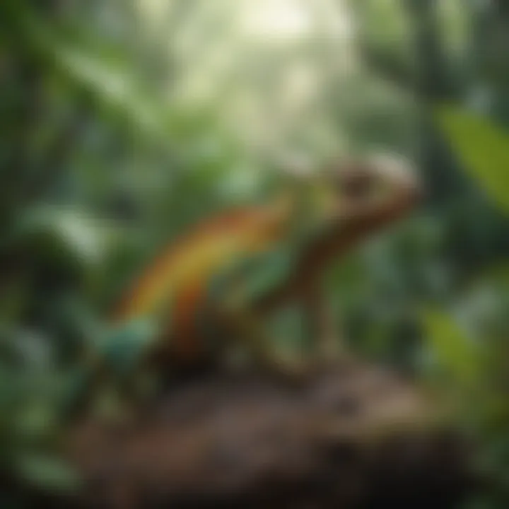 Chameleon in its natural habitat among lush greenery