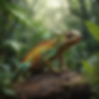 Chameleon Habitat Chameleon in its natural habitat among lush greenery