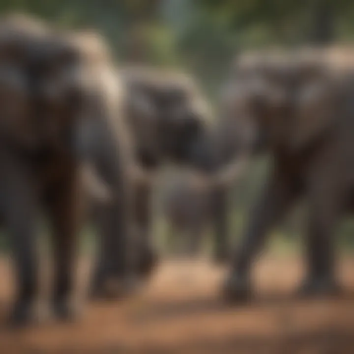 A herd of elephants displaying their social bonds