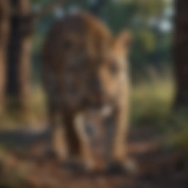 A leopard stealthily stalking its prey in the wilderness