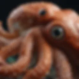 A close-up view of an octopus displaying its vibrant colors and textures.
