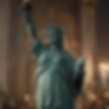 A historic photograph depicting the assembly of the Statue of Liberty.