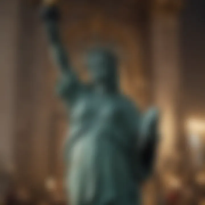 A historic photograph depicting the assembly of the Statue of Liberty.