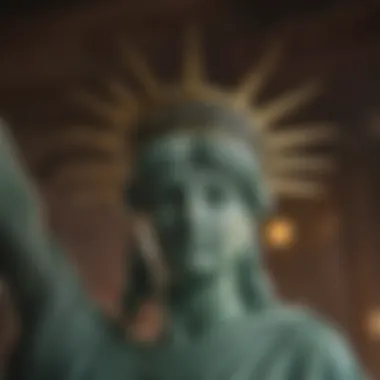 A detailed view of the Statue of Liberty's crown, symbolizing enlightenment.