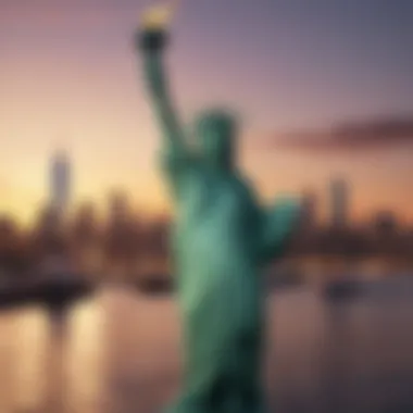 An artist's impression of the Statue of Liberty illuminating the New York Harbor.