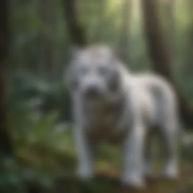 A serene landscape showcasing the natural habitat of white tigers in a dense forest