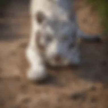 Footprints of a White Bengal Tiger on soft earth, indicating its presence in the wild
