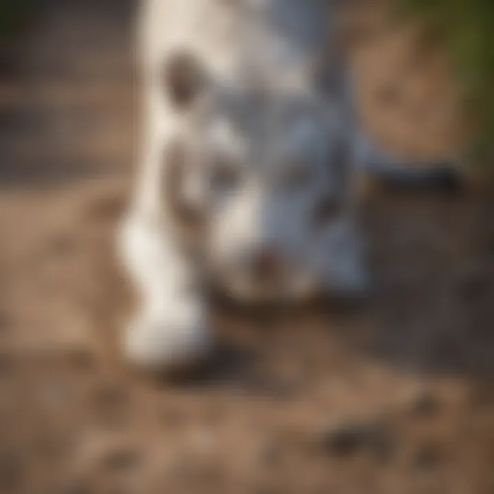 Footprints of a White Bengal Tiger on soft earth, indicating its presence in the wild