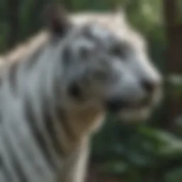 A lush forest environment showcasing the natural habitat of the White Bengal Tiger