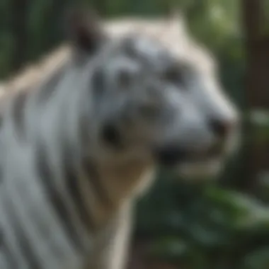 A lush forest environment showcasing the natural habitat of the White Bengal Tiger