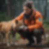 A compassionate rescuer tending to a distressed animal