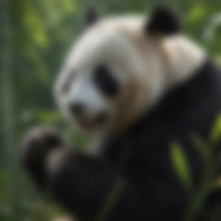 Panda bear munching on bamboo, illustrating its dietary habits.