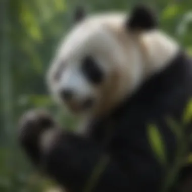 Panda Eating Bamboo Panda bear munching on bamboo, illustrating its dietary habits.