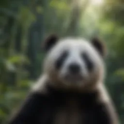 A majestic panda bear in its natural habitat, surrounded by bamboo.