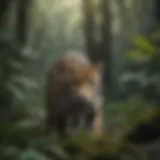 A majestic jaguar prowling through dense rainforest foliage.