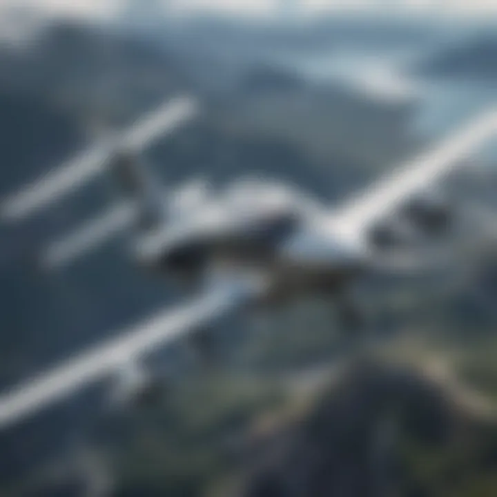 An aerial view of modern aircraft in flight