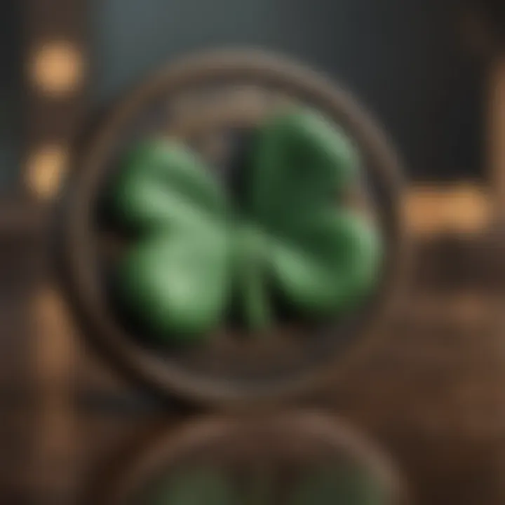 Iconic symbols associated with St. Patrick such as the shamrock