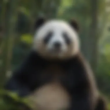 The Oversized Panda Bear in Its Natural Habitat An oversized panda bear lounging in a bamboo grove