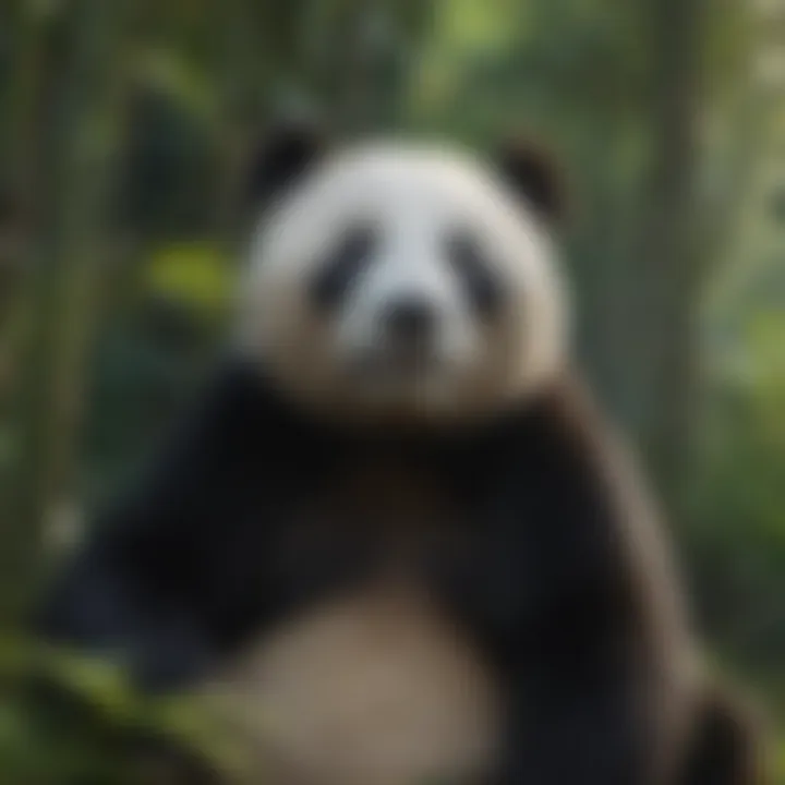 The Oversized Panda Bear in Its Natural Habitat An oversized panda bear lounging in a bamboo grove