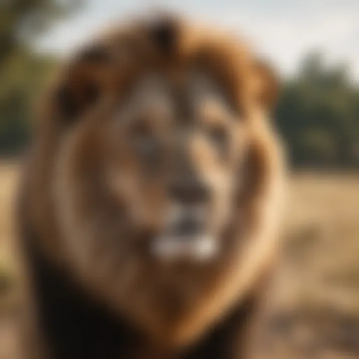 A majestic adult lion displaying its mane in the savannah